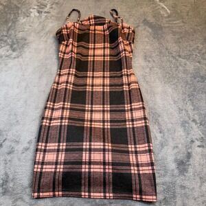 Windsor Plaid Bodycon Dress Womens Small Pink Black Spaghetti Strap Mini